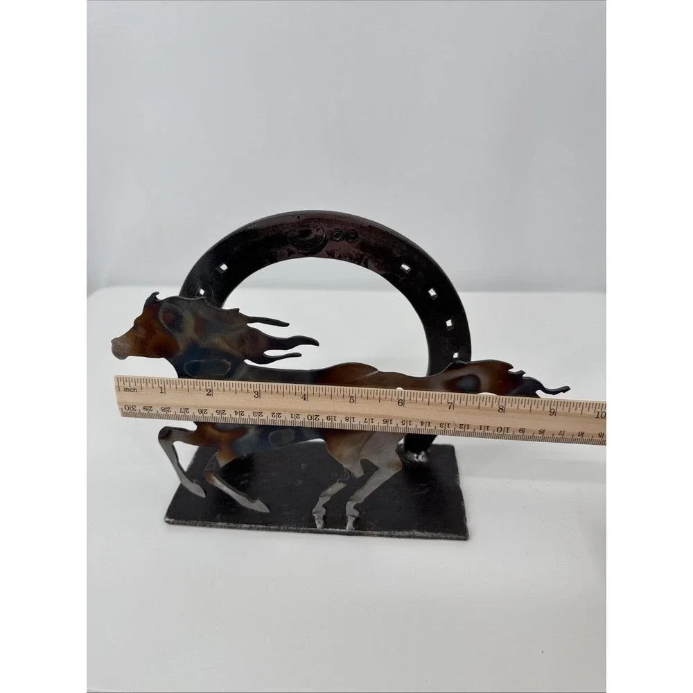 Rustic Torched Metal Horse & Horseshoe display napkin bill holder Western Rodeo